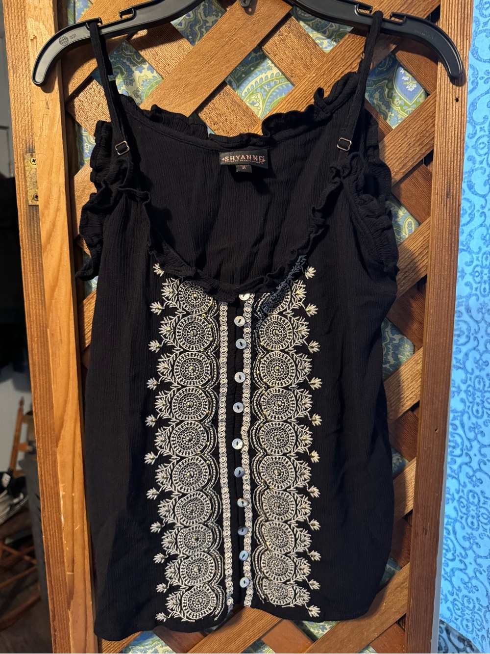 Shyanne Black Sleeveless Embroidered Front Tank